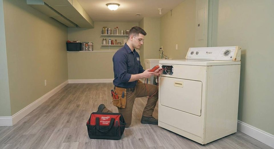 Alex tracing a no-heat fault on a basement dryer