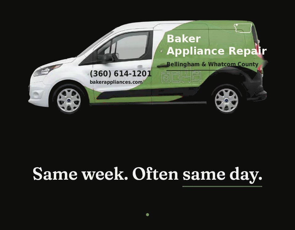 Baker Appliance service van — Bellingham & Whatcom County